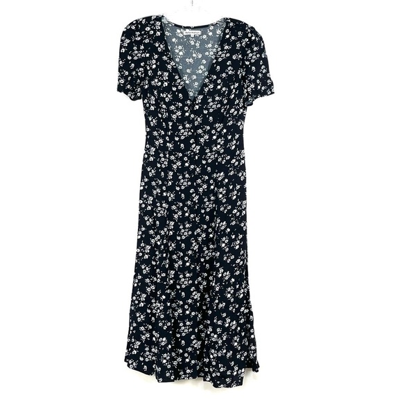 REFORMATION Locklin in Jasmine Black Floral Print Midi Shirt Dress - Sz - 0 - Picture 2 of 10